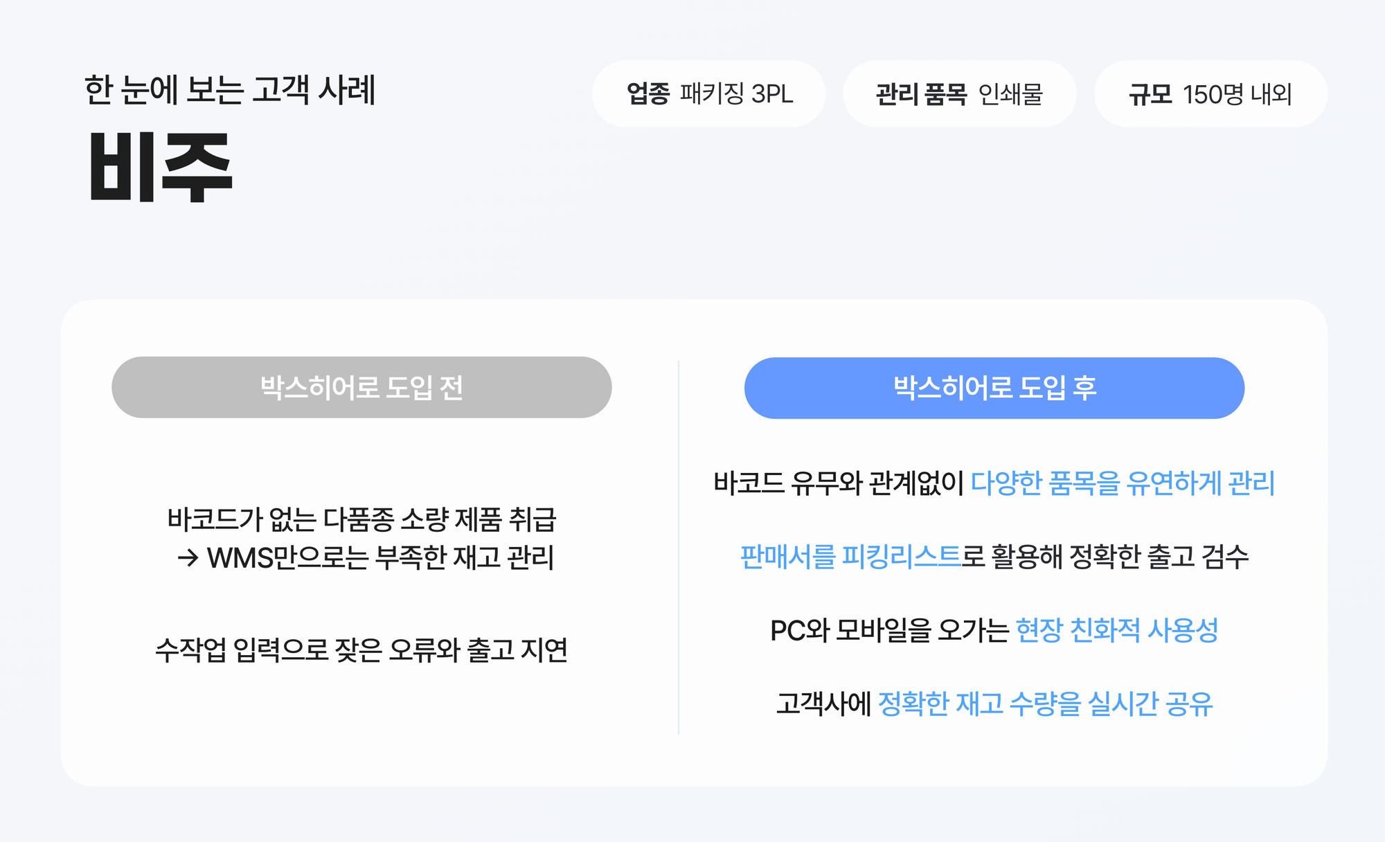 비주 고객사례 간략 요약 이미지